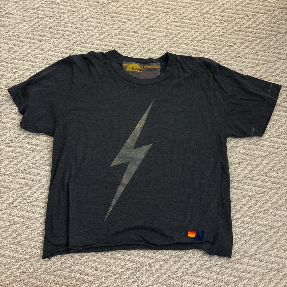 Aviator Nation Charcoal Lightning Bolt Kids Tee
